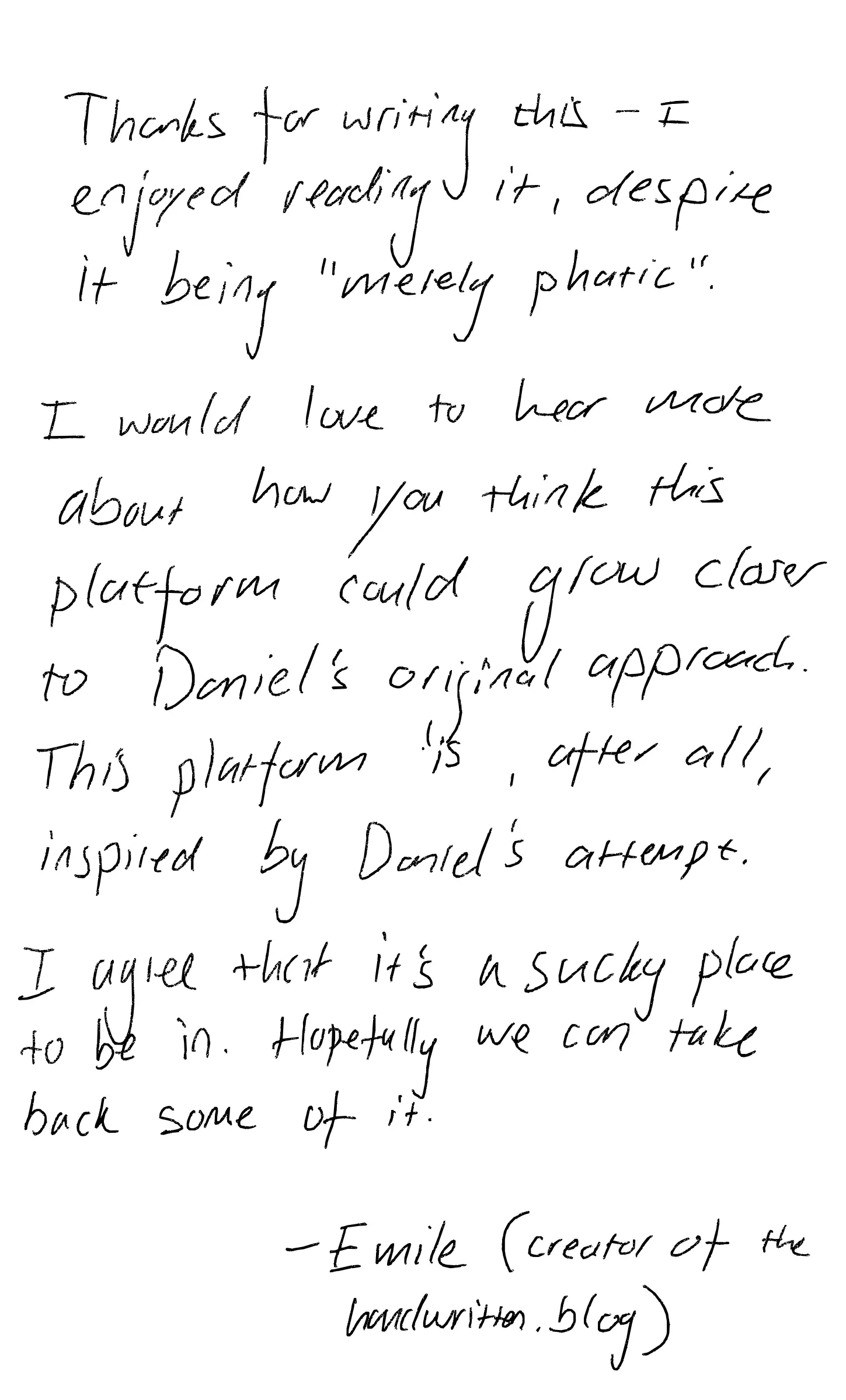Handwritten comment on The first post is always phatic , reply 2