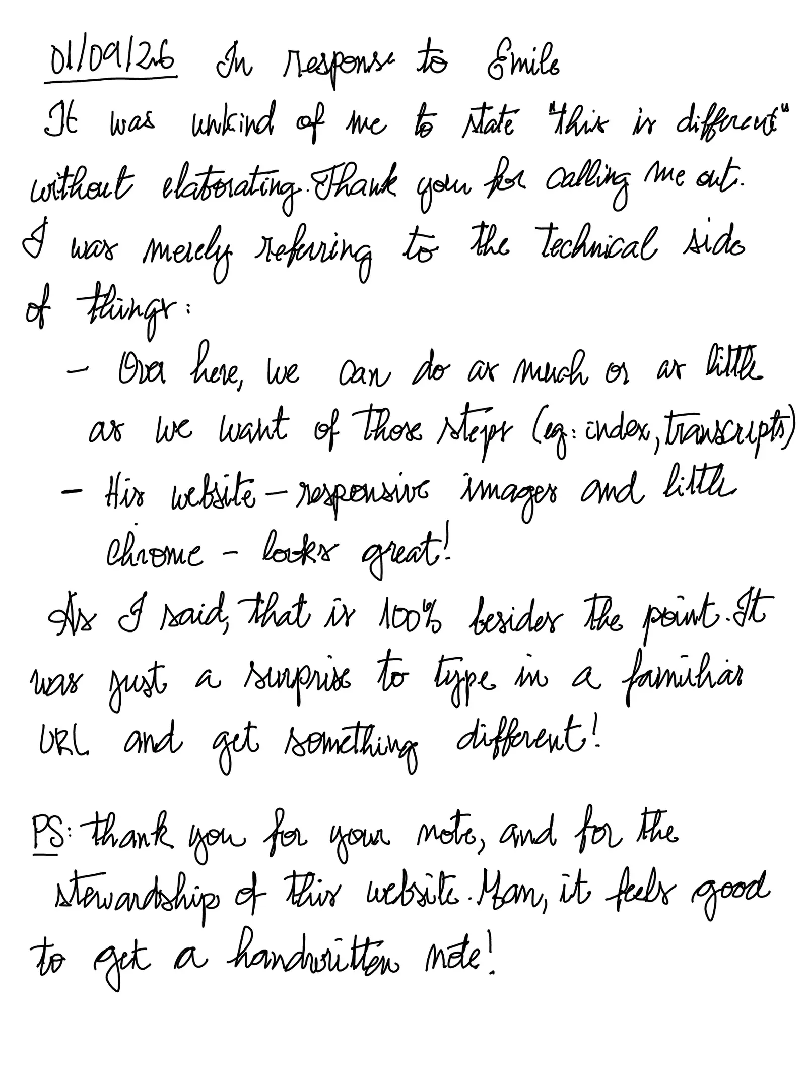 In response to Emile, handwritten page 1